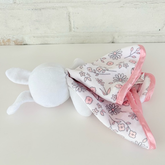 George White Pink Floral Bunny Rabbit Satin Trim Security Blanket Baby Lovey - Picture 13 of 16